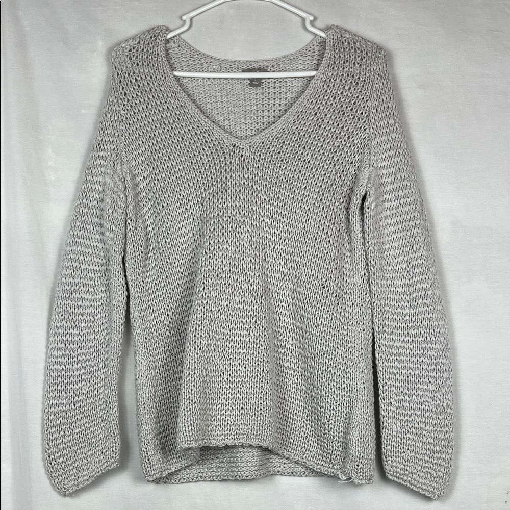 J. Jill Shimmery White V Neck Knit Cotton Sweater